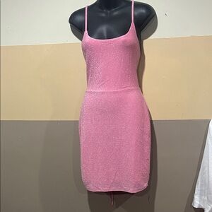 ✨ Pink Glitter Bodycon Lace-Up Back Dress – Size M